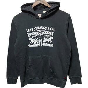 black white Levi Strauss and Co. graphic casual fall winter sweatshirt hoodie